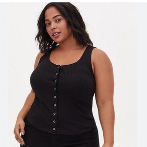 TORRID Womens Ribbed Snap Front Henley Black MIDI Tank Top Size 3